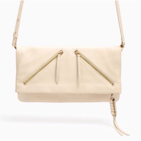 Stella & Dot Handbags - Stella & Dot COVET Waverly leather clutch to crossbody ivory gold purse ($299)